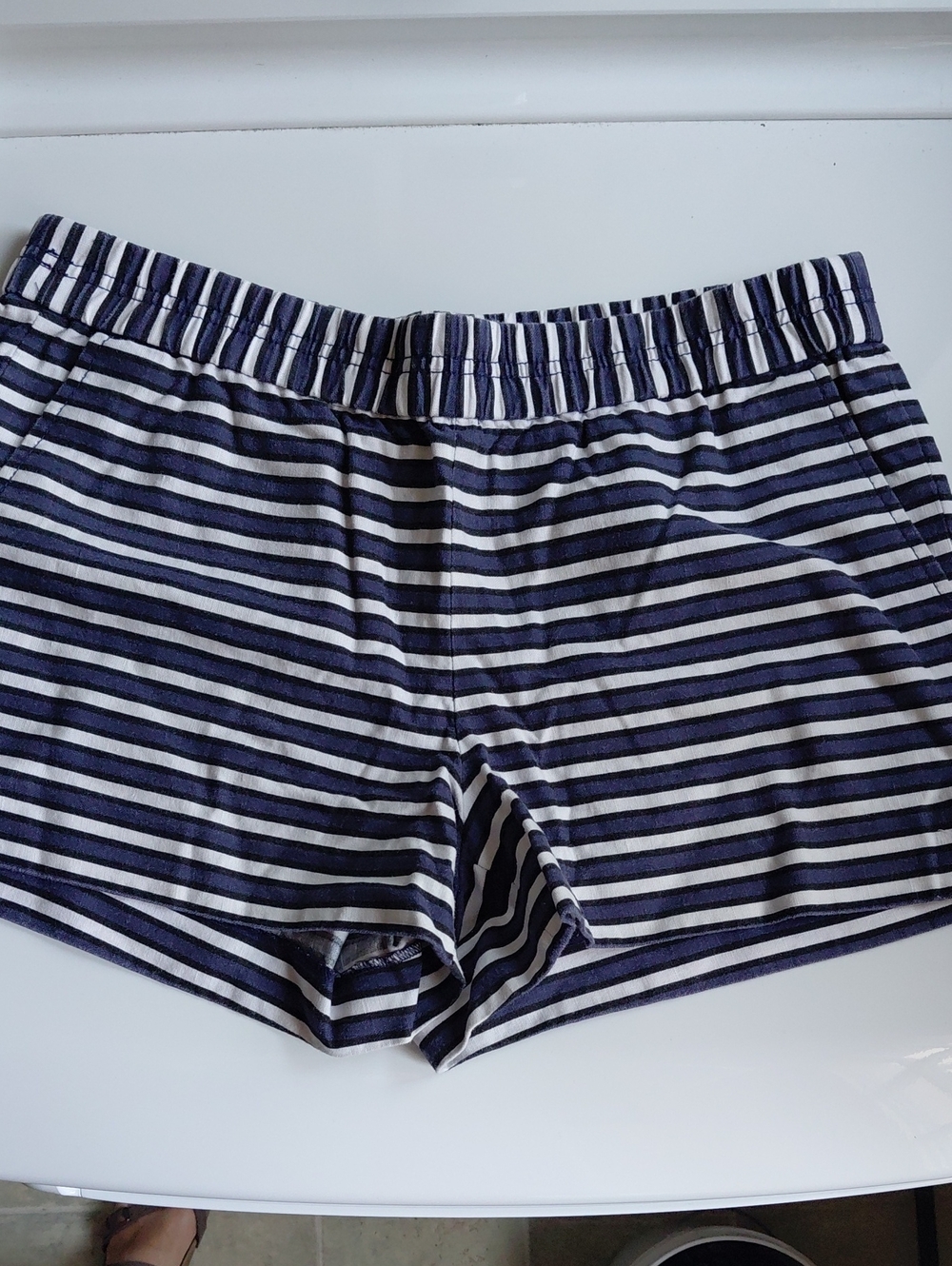 J. Crew Navy and White Striped Linen / Cotton Elastic-Waist Comfy  Shorts 8